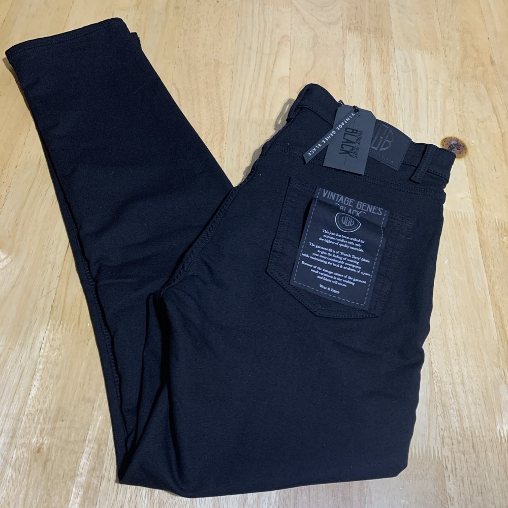 VGB Vintage Genes Black Slim Fit Comfort French Terry Denim Jeans Men's W34X32L